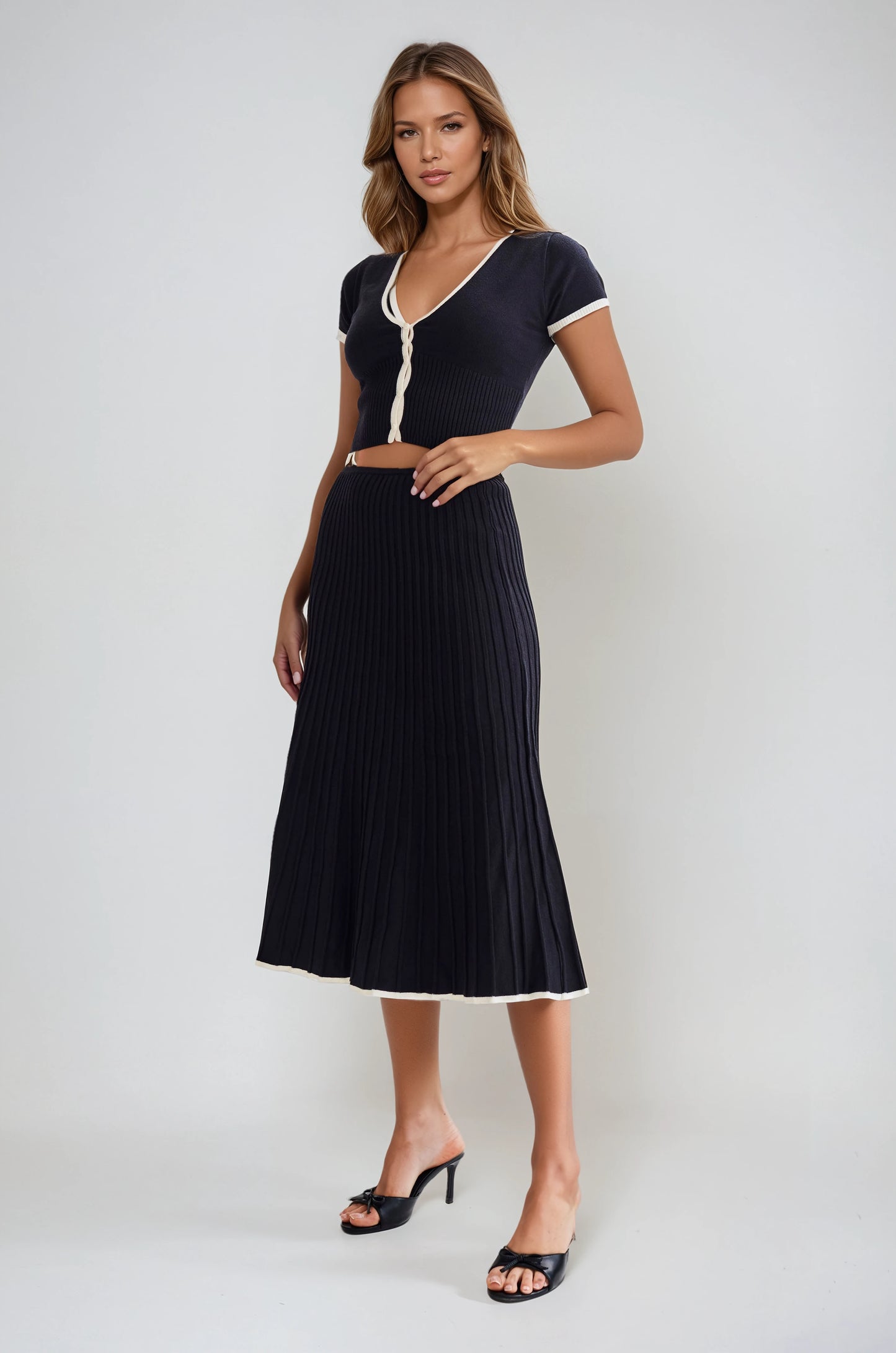 Serena | Contrasting Ribbed Midi Skirt