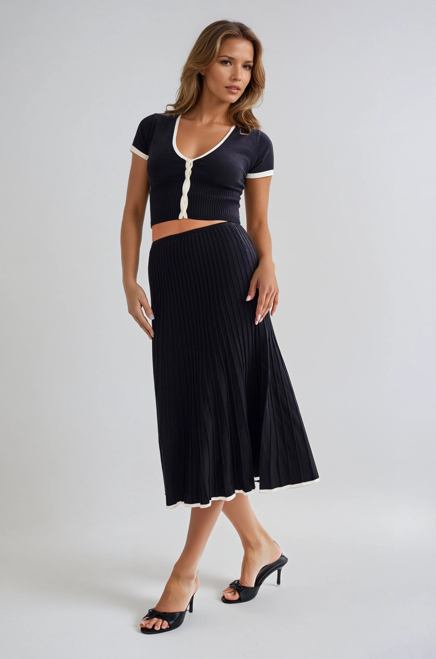 Serena | Contrasting Ribbed Midi Skirt
