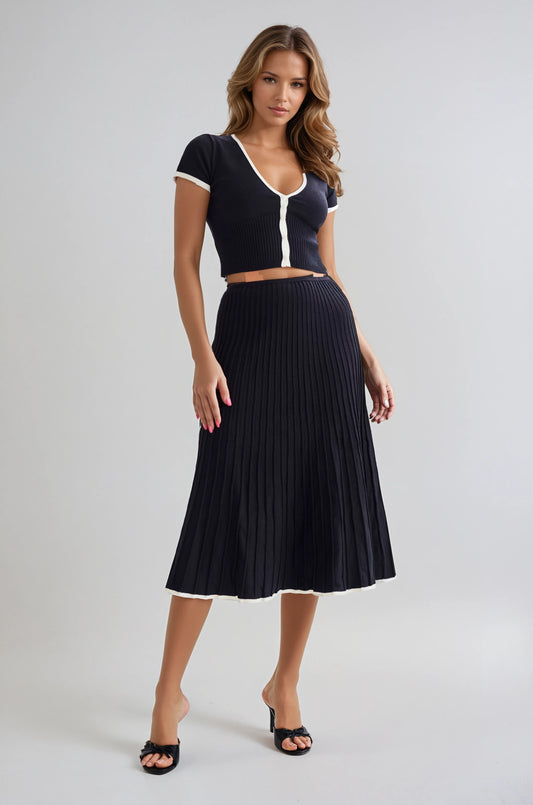 Serena | Contrasting Ribbed Midi Skirt 