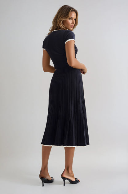 Serena | Contrasting Ribbed Midi Skirt 
