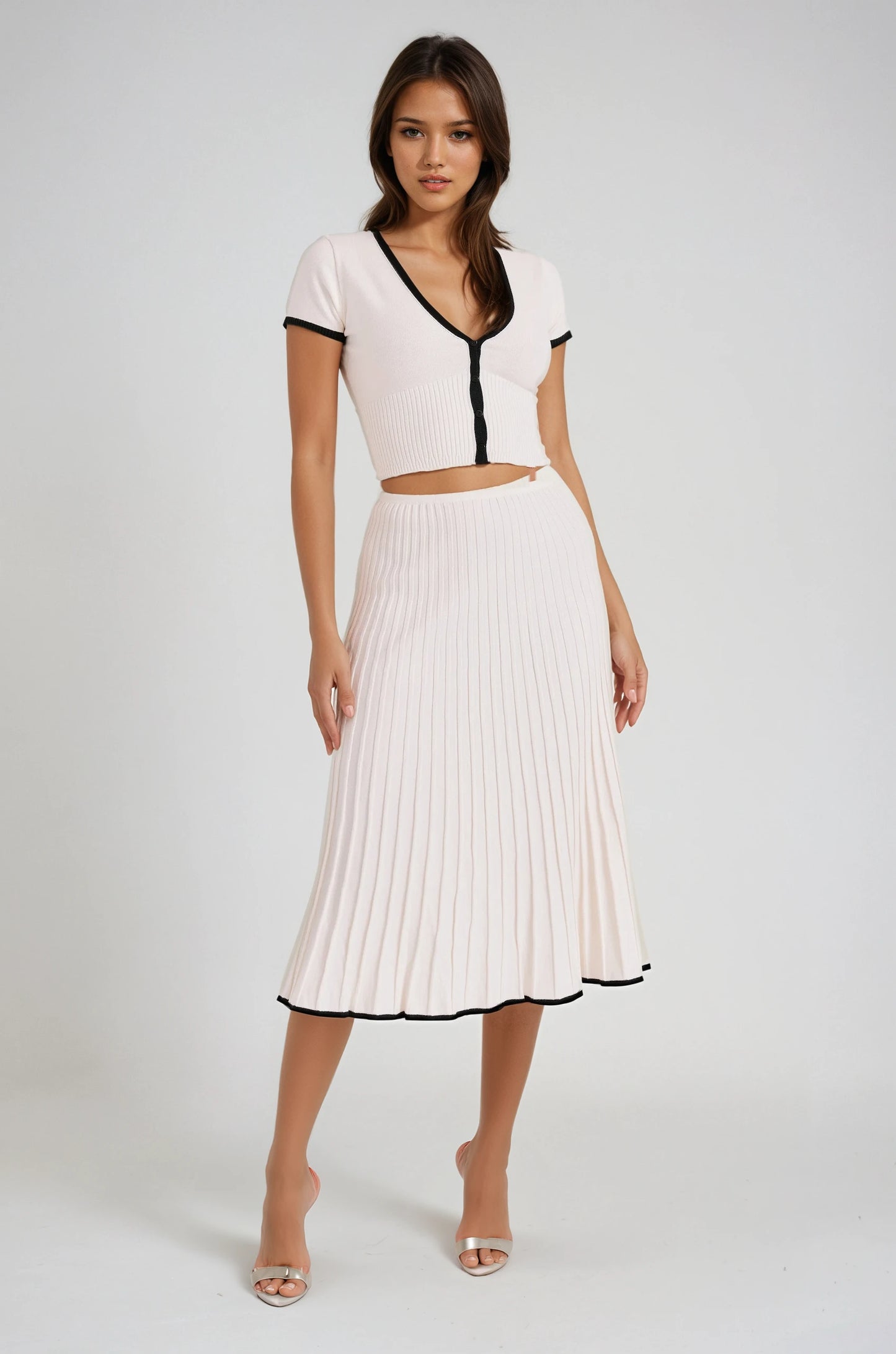 Serena | Contrasting Ribbed Midi Skirt 