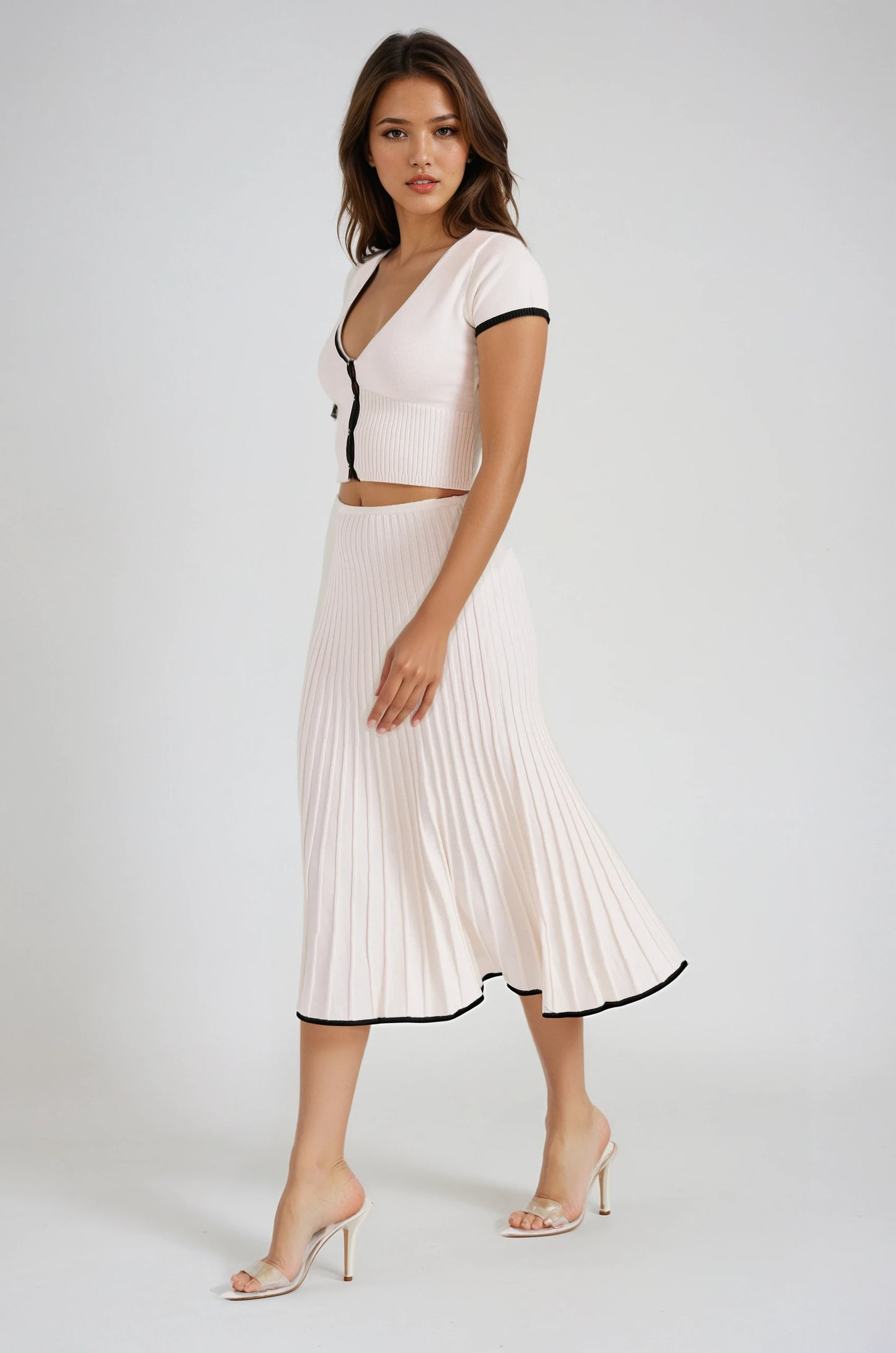 Serena | Contrasting Ribbed Midi Skirt 