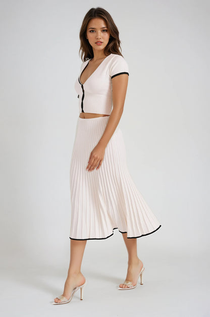 Serena | Contrasting Ribbed Midi Skirt 